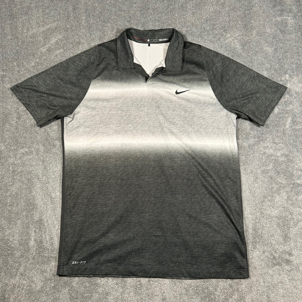 Nike Tiger Woods Collection Golf Polo Shirt Mens Large Grey Ombre Dri-FIT Snap
